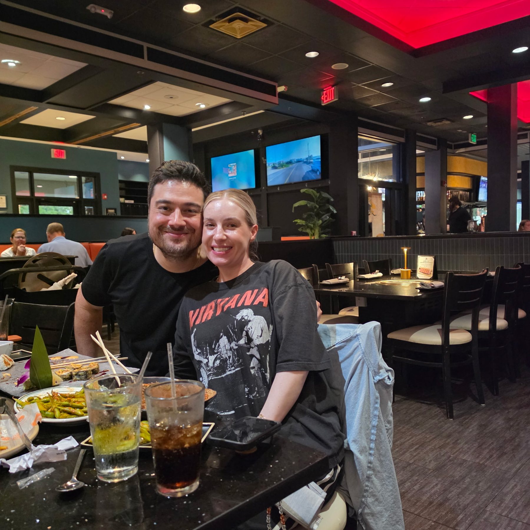 Andrea and Vince at dinner