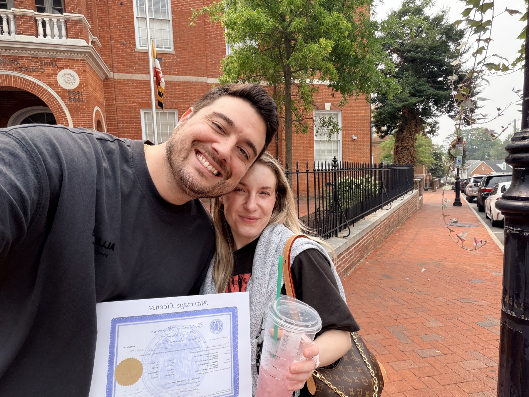 Andrea and Vince with their marriage license