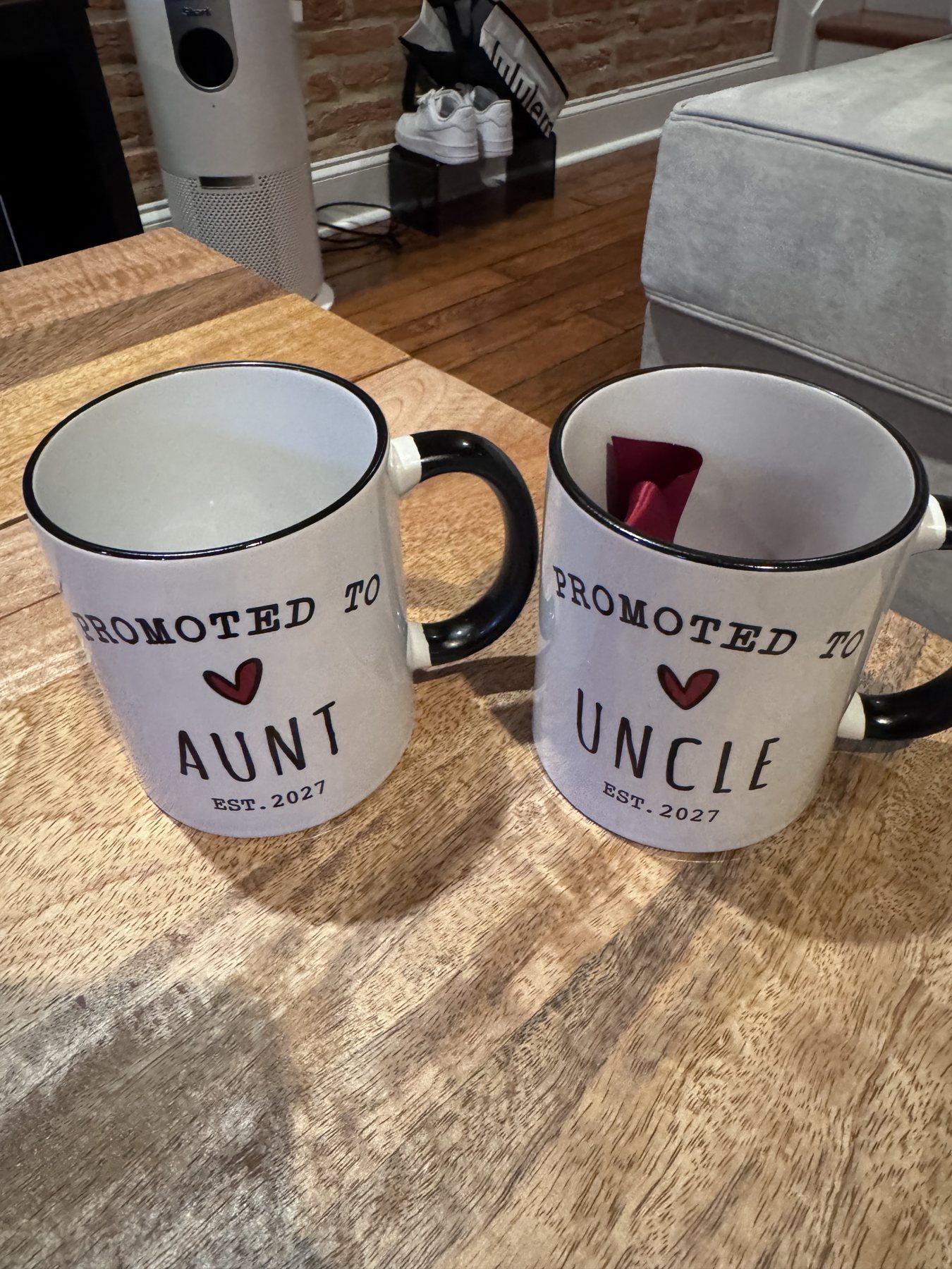 Promoted to Aunt and Uncle mugs